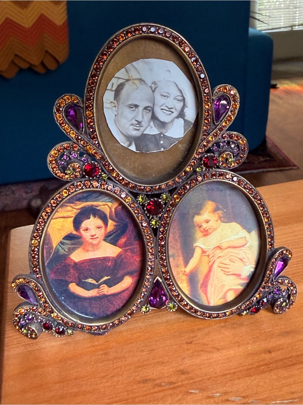Jay Strongwater Swarovski crystal embellished triple picture frame